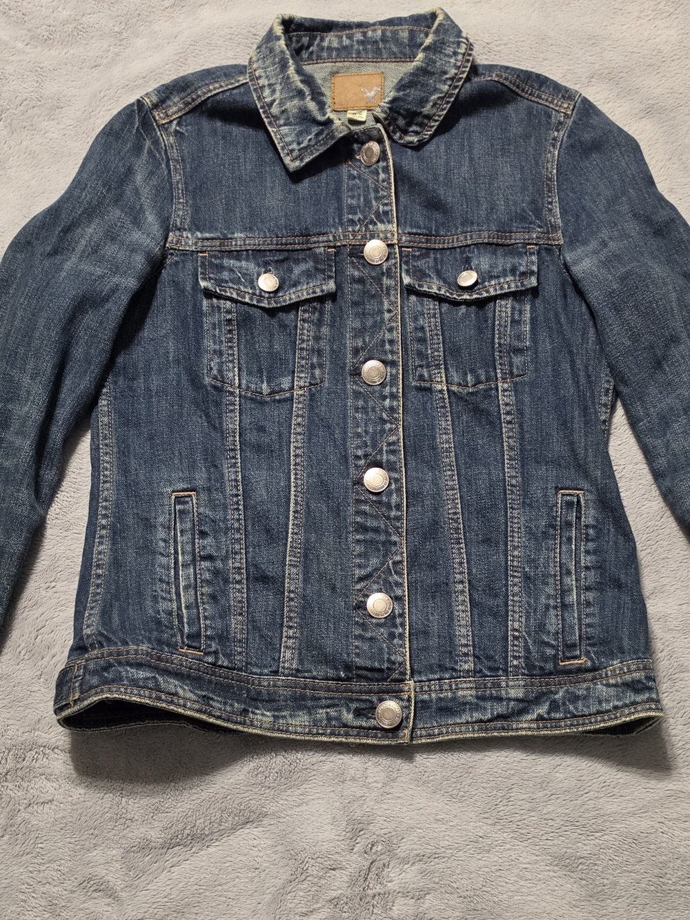American Eagle Outfitters Women's Distressed Blue Denim Jacket